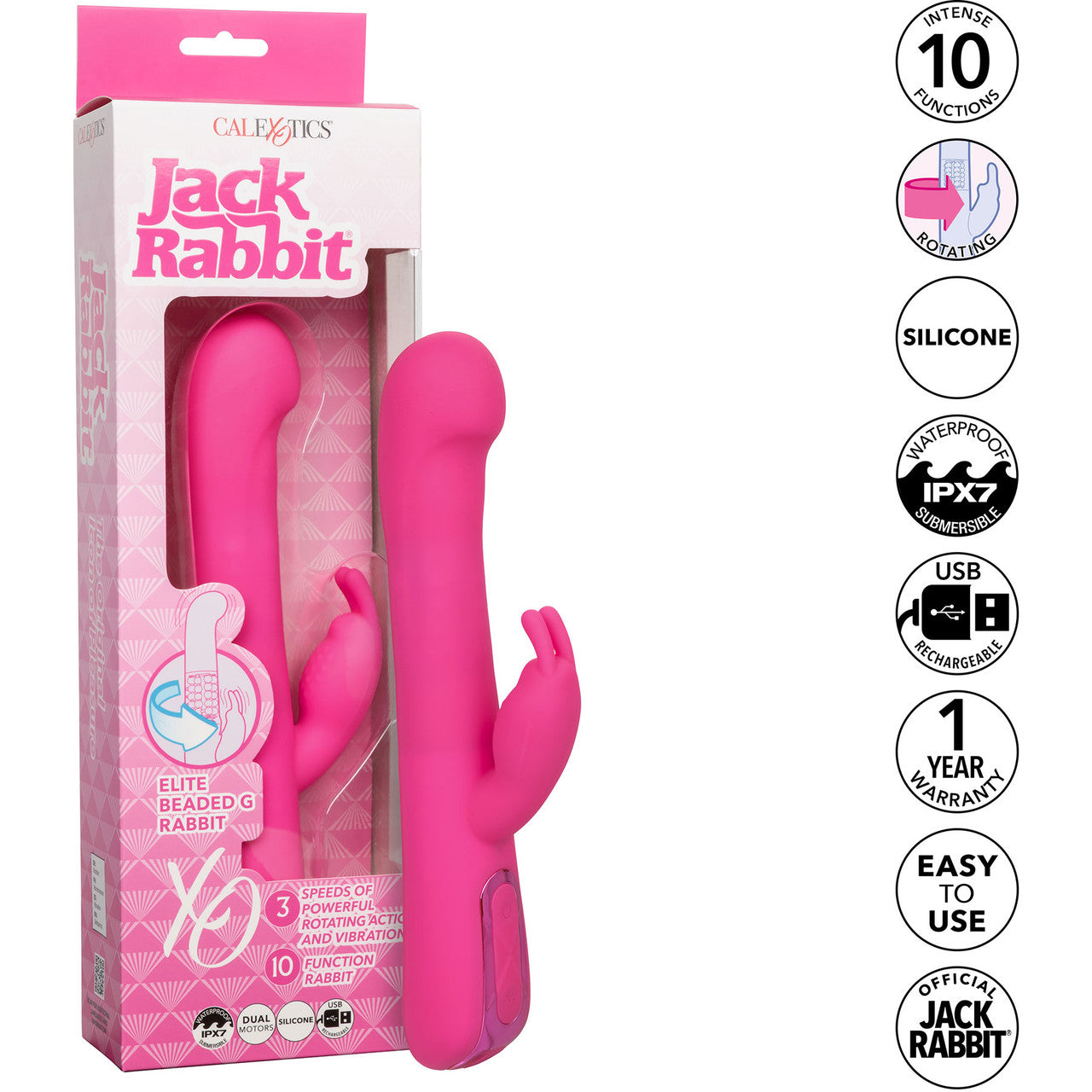 Jack Rabbit Elite Beaded G Rabbit Silicone Rechargeable Dual Stimulation Vibrator By CalExotics