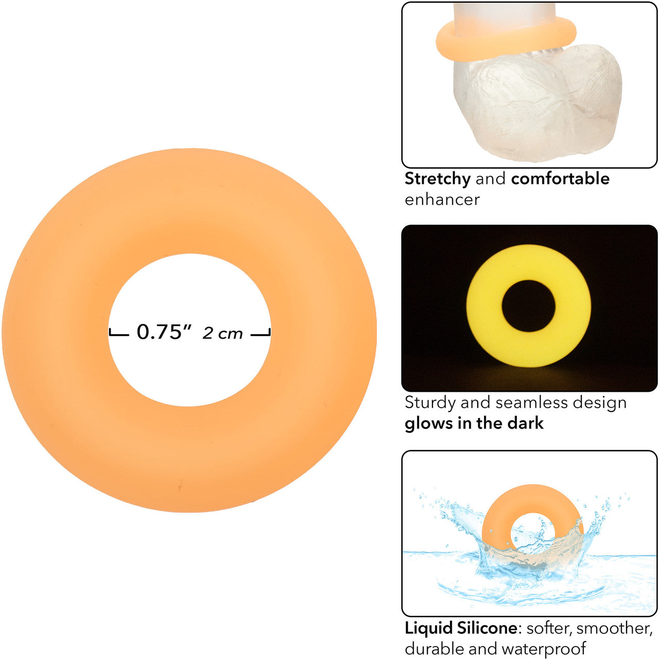 Alpha Glow In The Dark Liquid Silicone Prolong Medium Cock Ring By CalExotics - Orange