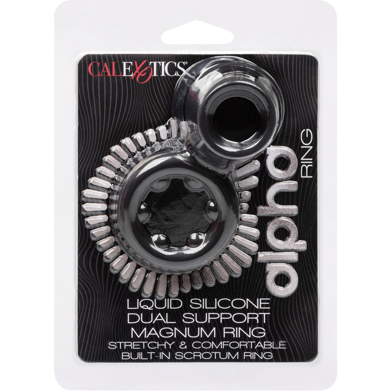 Alpha Liquid Silicone Dual Support Magnum Cock & Balls Ring By CalExotics - Black