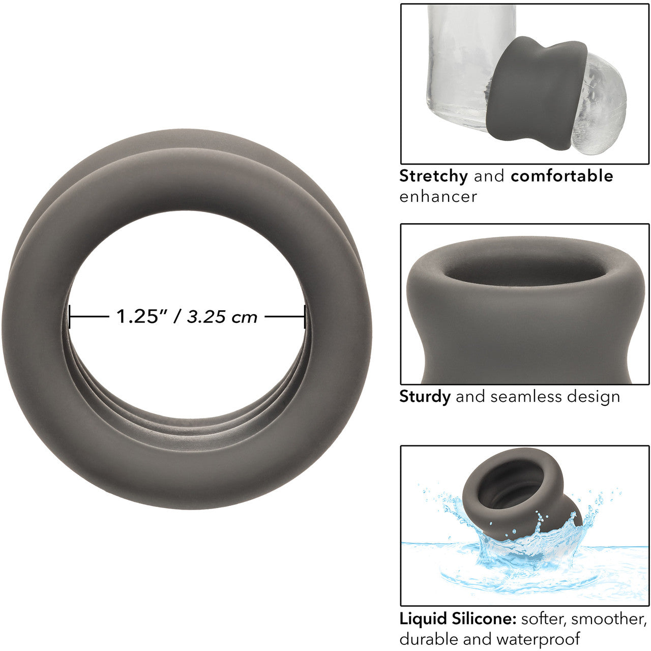 Alpha Liquid Silicone Scrotum Ring By CalExotics - Gray