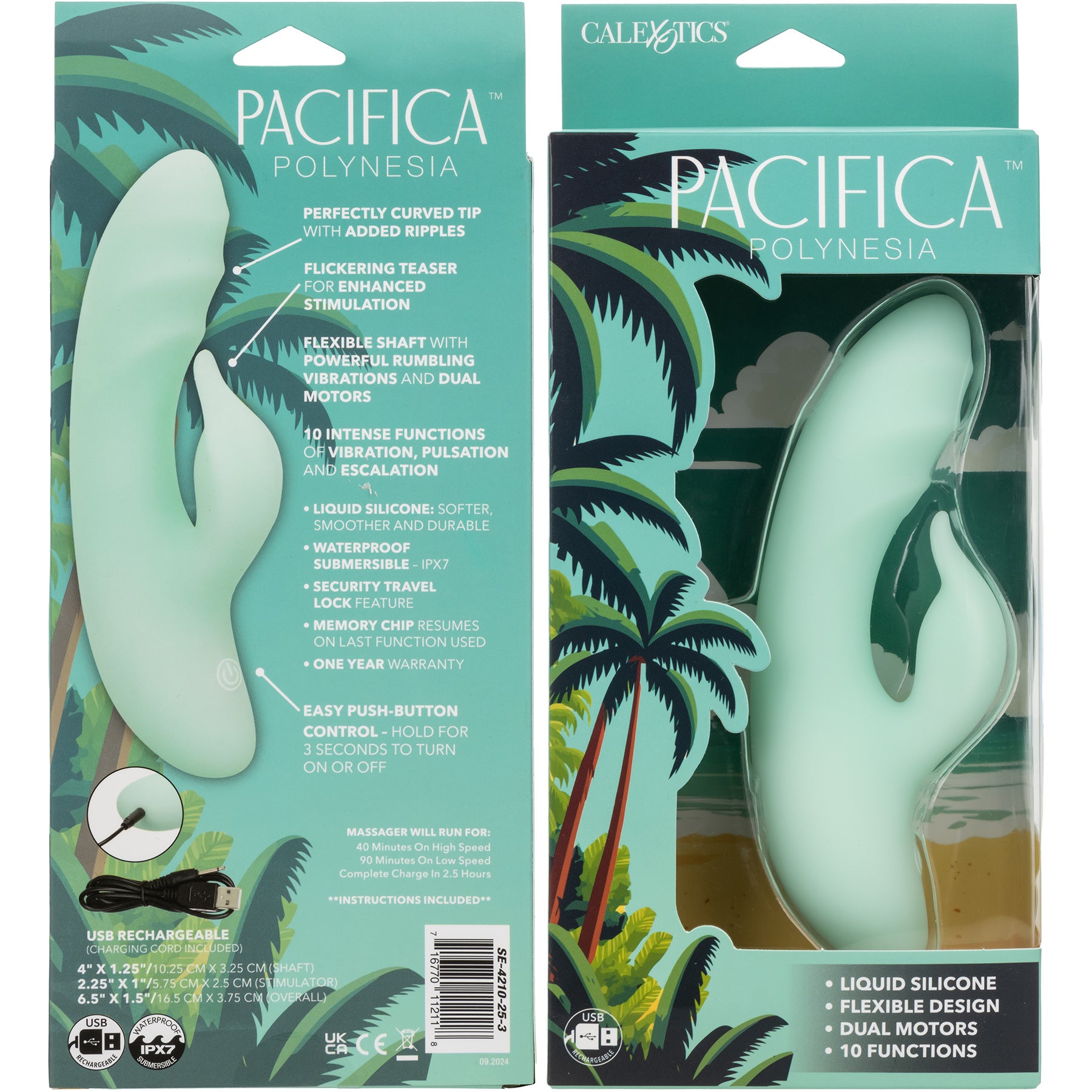 Pacifica™ Polynesia Rechargeable Waterproof Silicone Dual Stimulation Vibrator By CalExotics