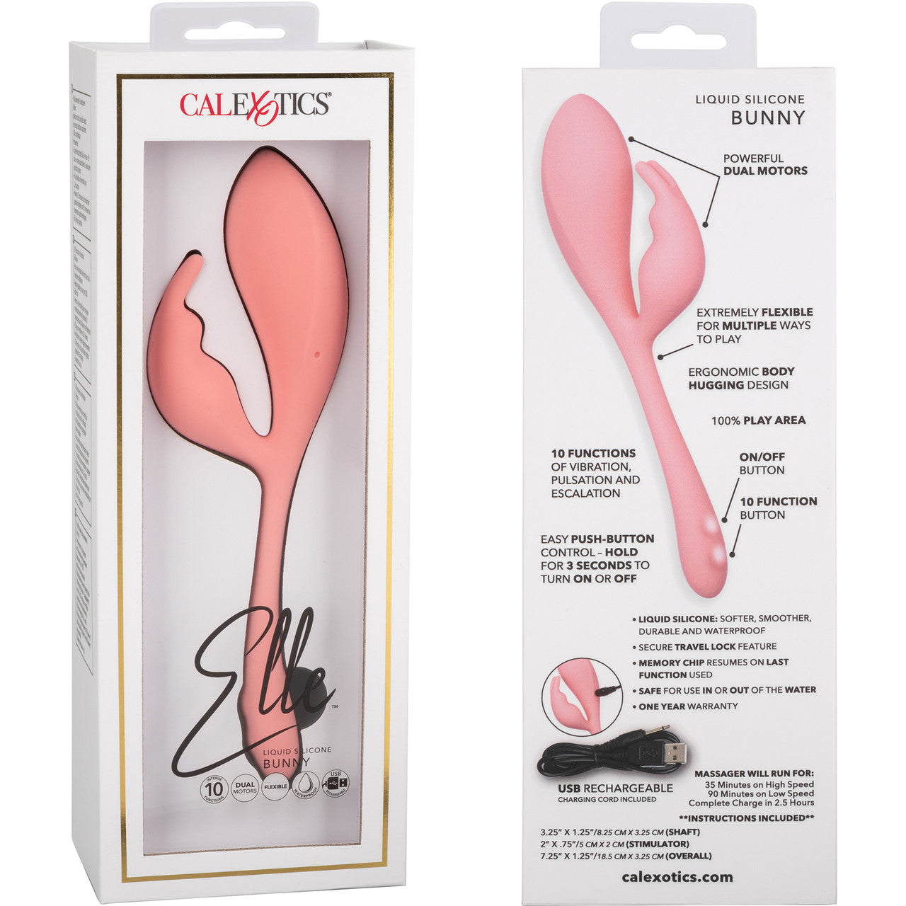Elle Liquid Silicone Bunny Rechargeable Waterproof Dual Stimulation Vibrator By CalExotics - Orange