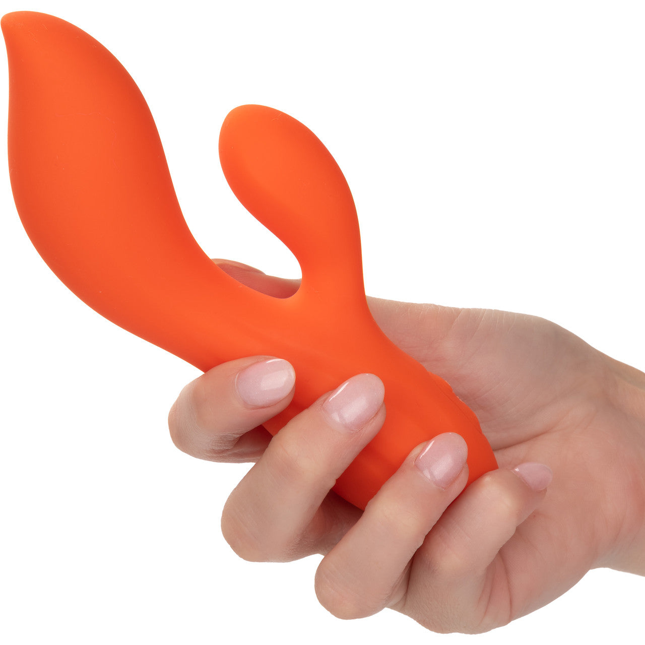 Stella Liquid Silicone Dual Teaser Rechargeable Waterproof Rabbit Style Vibrator By CalExotics - Orange