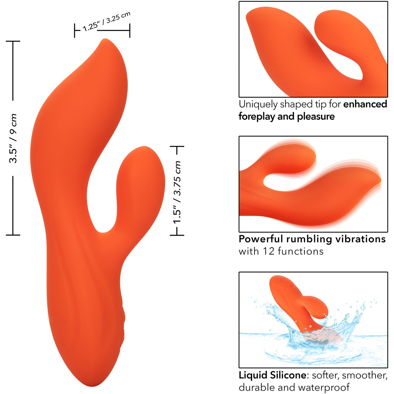 Stella Liquid Silicone Dual Teaser Rechargeable Waterproof Rabbit Style Vibrator By CalExotics - Orange
