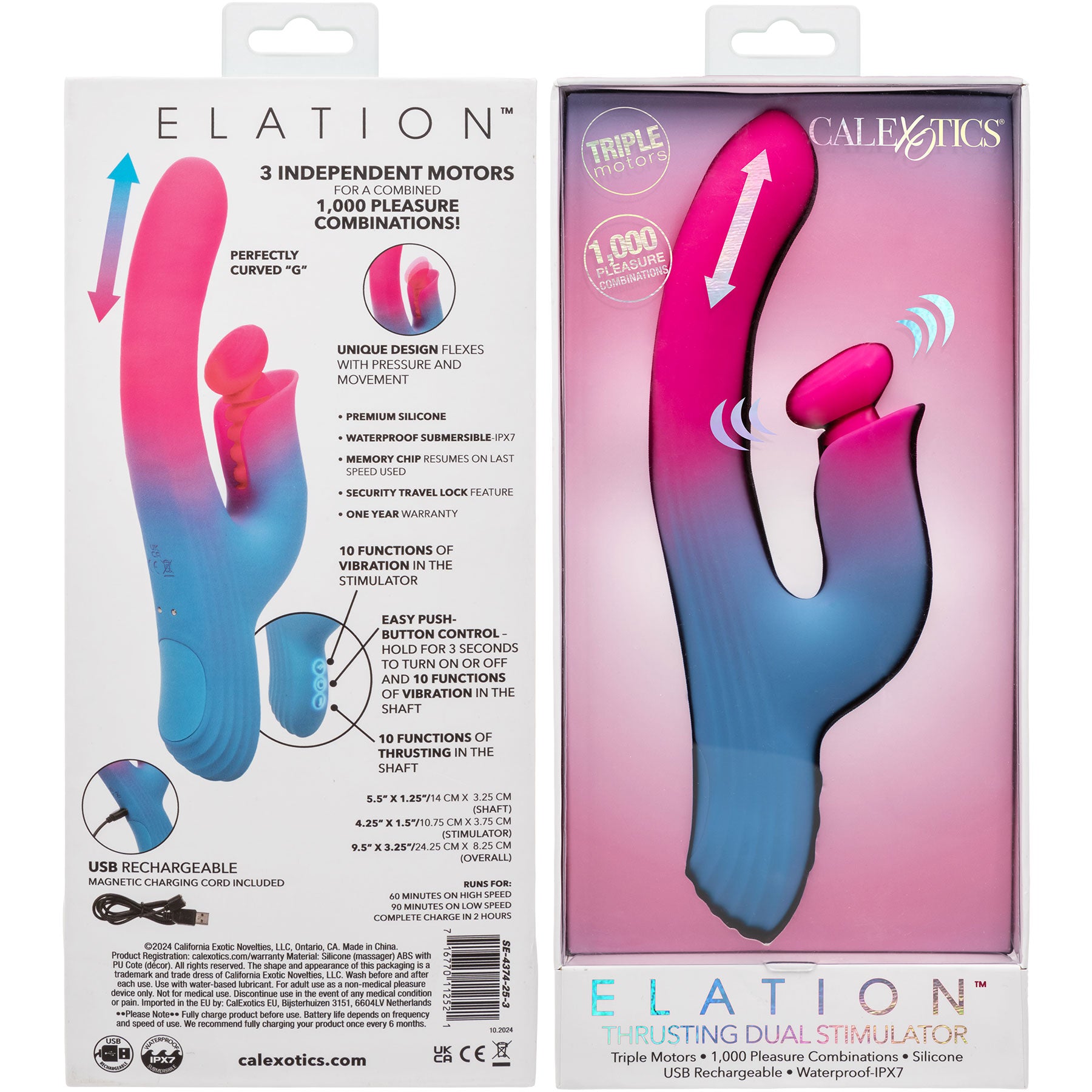 Elation™ Rechargeable Silicone Thrusting Dual Stimulator By CalExotics