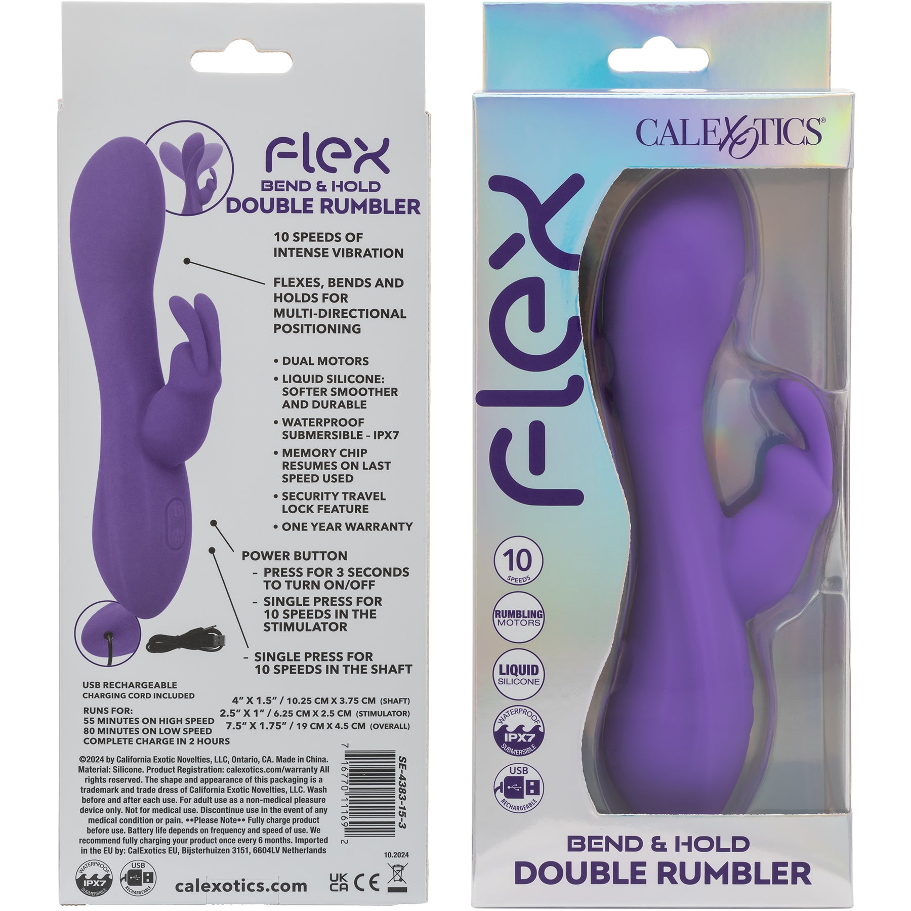 Flex Bend & Hold Double Rumbler Waterproof Silicone Rabbit Vibrator By CalExotics