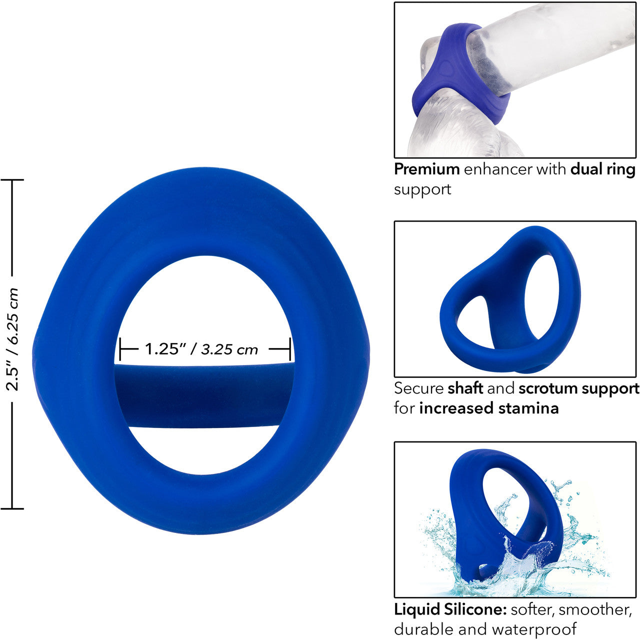 Admiral Cock & Ball Silicone Dual Cock Ring By CalExotics - Blue