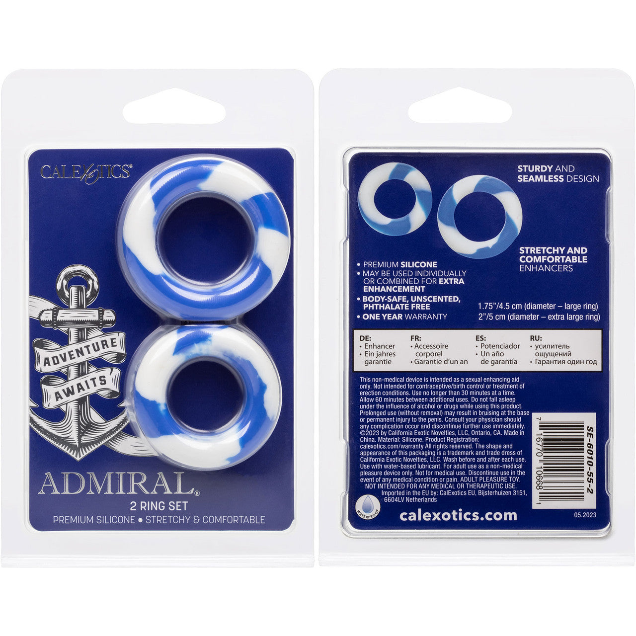 Admiral Silicone 2-Piece Cock Ring Set - Blue & White