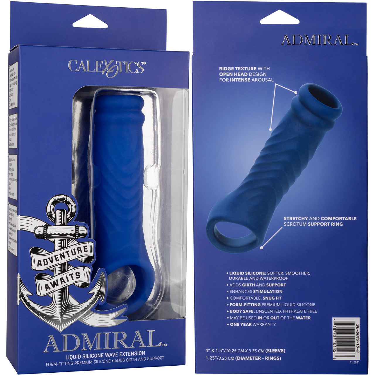 Admiral Liquid Silicone Wave Penis Extension By CalExotics - Blue