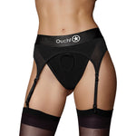 Ouch! Vibrating Strap-On Thong With Adjustable Garters - Black