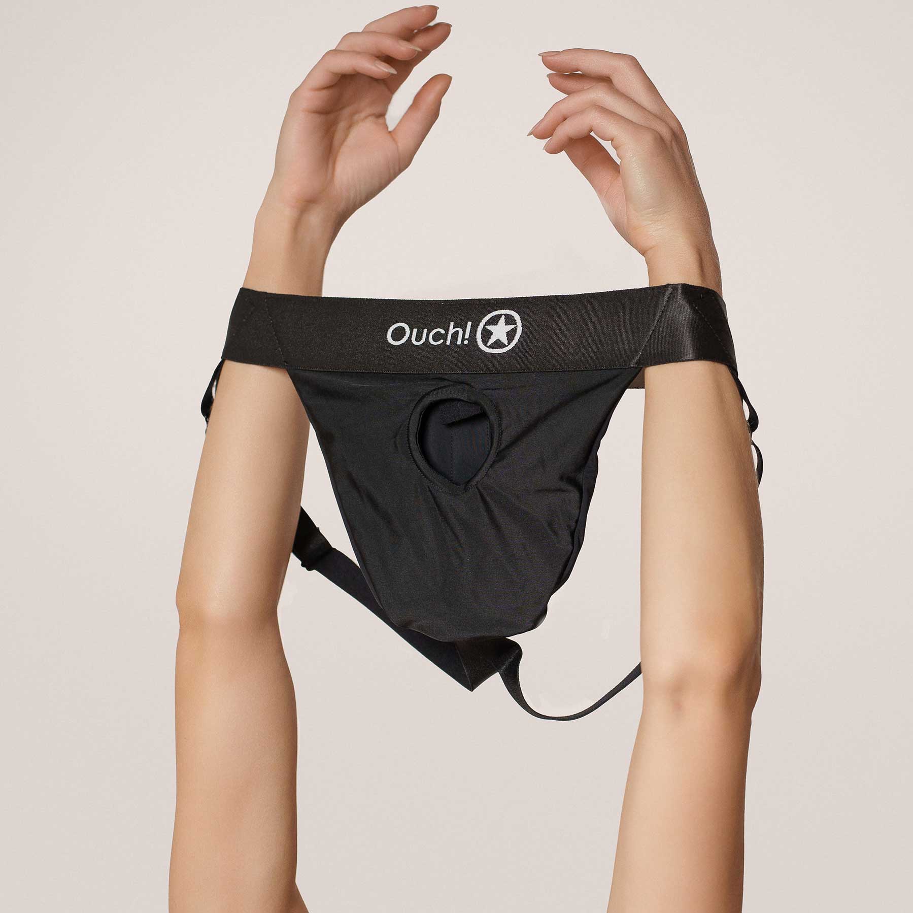 Ouch! Vibrating Strap-On Thong With Removable Rear Straps - Lifestyle 2