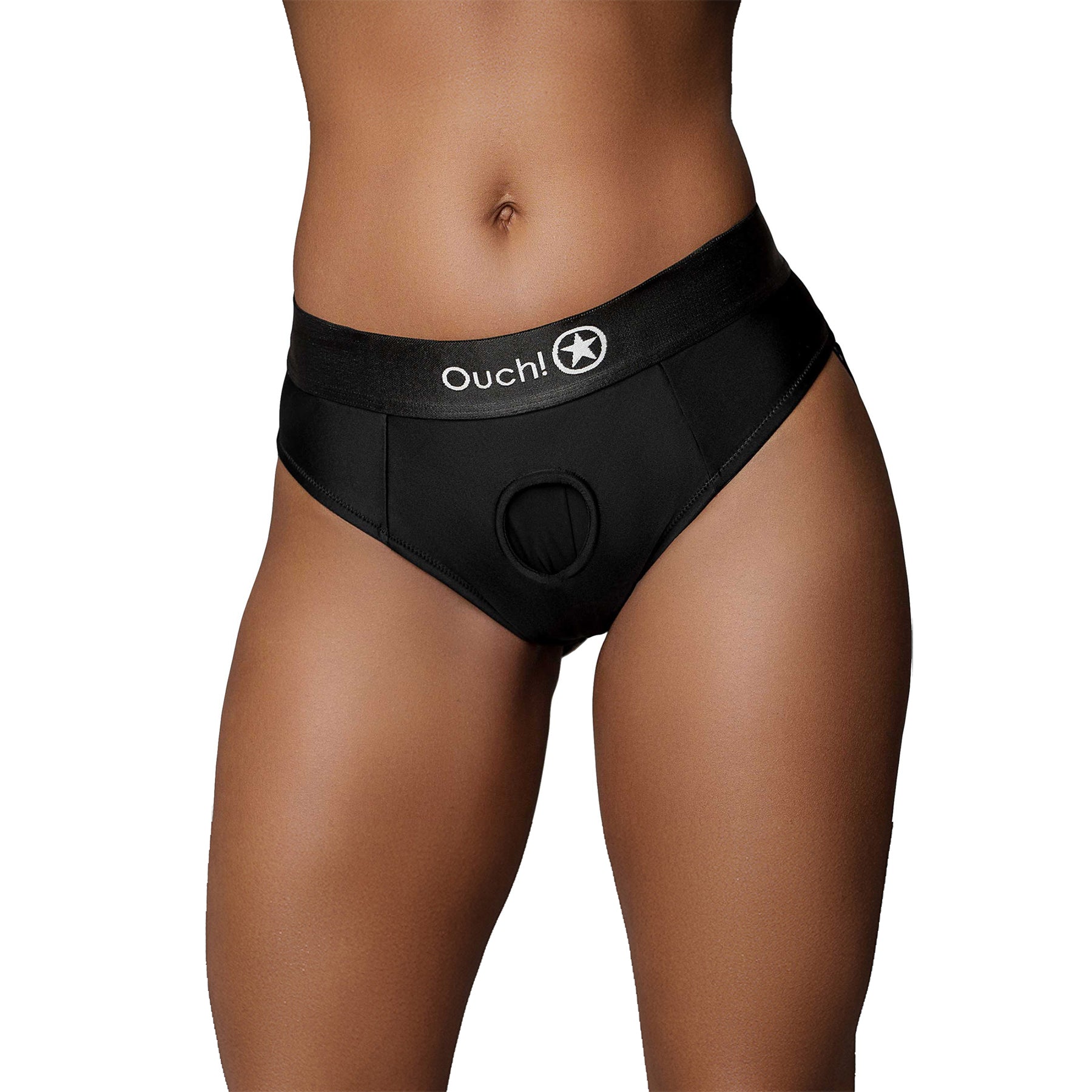 Ouch! Vibrating Strap-On Thong With Removable Rear Straps - Black