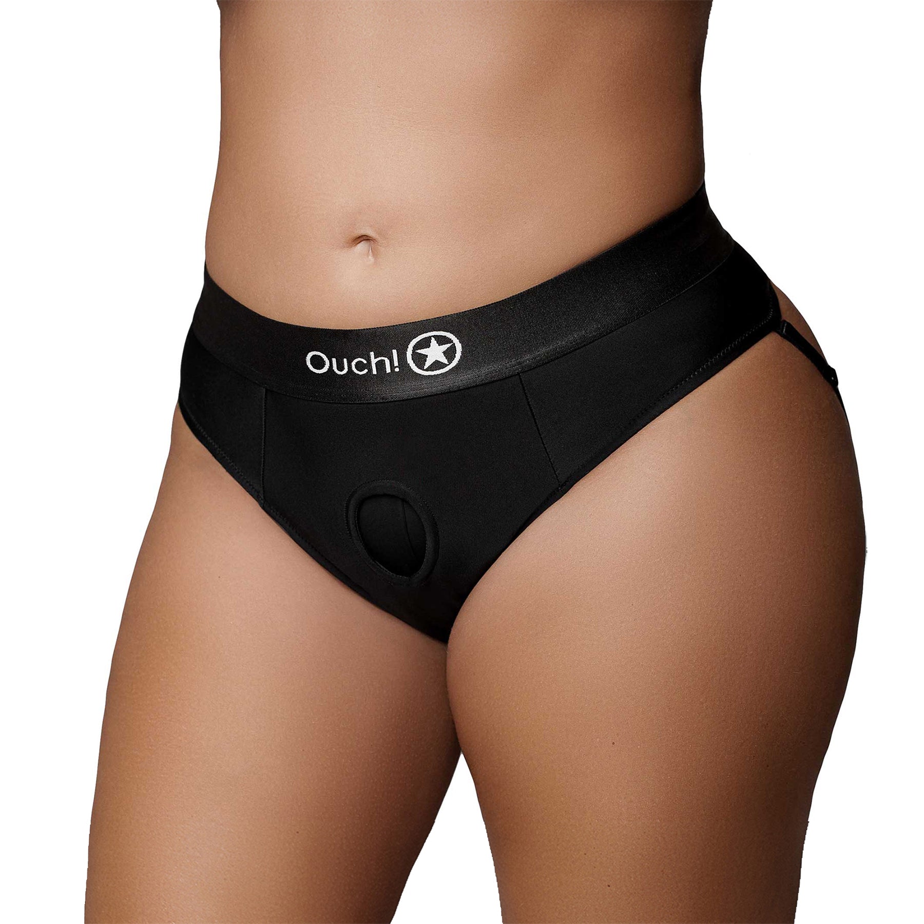 Ouch! Vibrating Strap-On Thong With Removable Rear Straps - Black