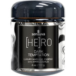 Sensuva Hero Dark Temptation massage candle packaging on a white background