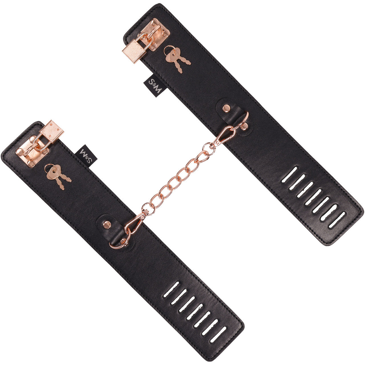 Sex & Mischief Brat Locking Cuffs Set By Sportsheets - Rose Gold & Black