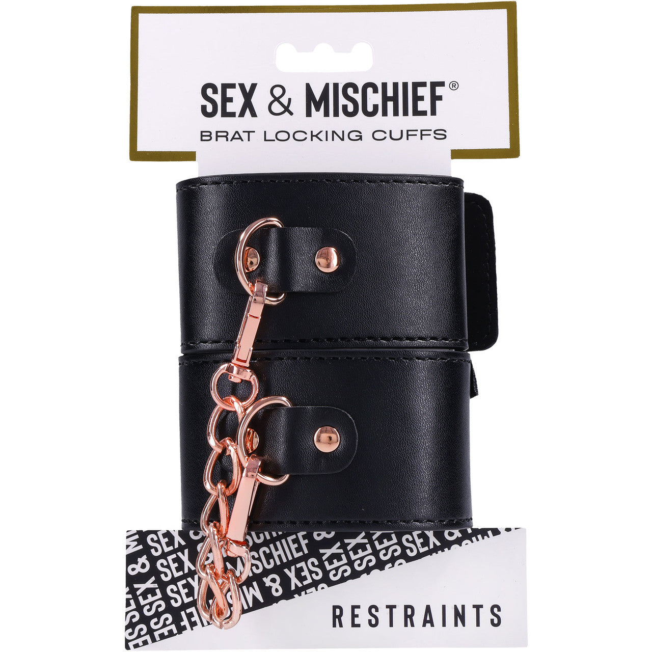 Sex & Mischief Brat Locking Cuffs Set By Sportsheets - Rose Gold & Black