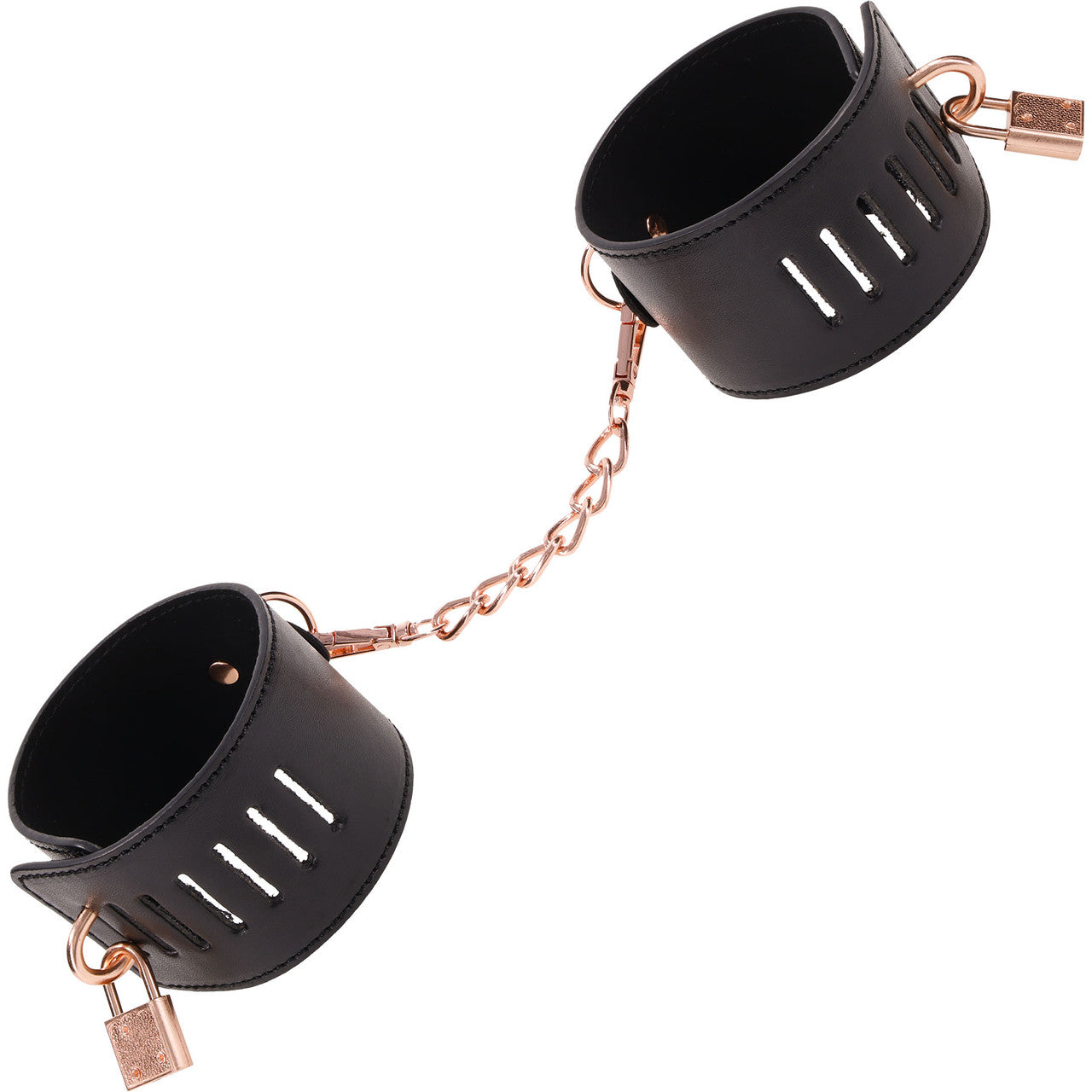 Sex & Mischief Brat Locking Cuffs Set By Sportsheets - Rose Gold & Black