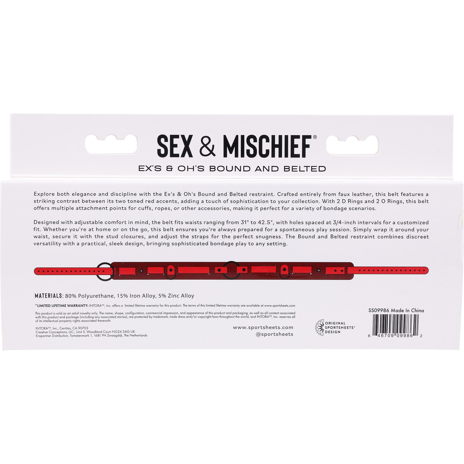 Sex & Mischief Ex's & Oh's Bound And Belted Restraint By Sportsheets