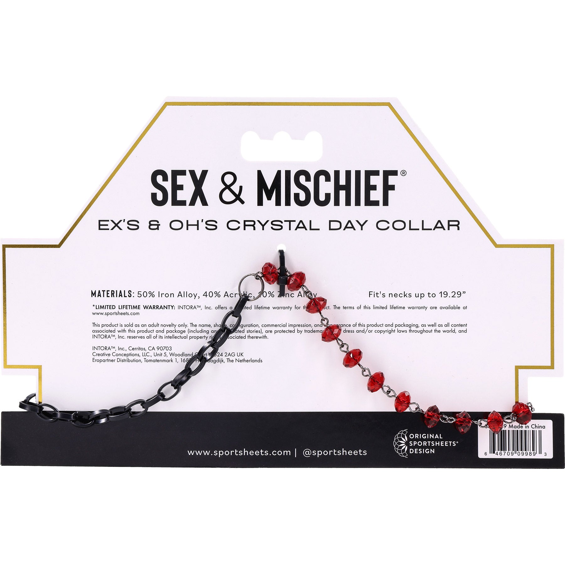 Sex & Mischief Ex's & Oh's Crystal Day Collar By Sportsheets