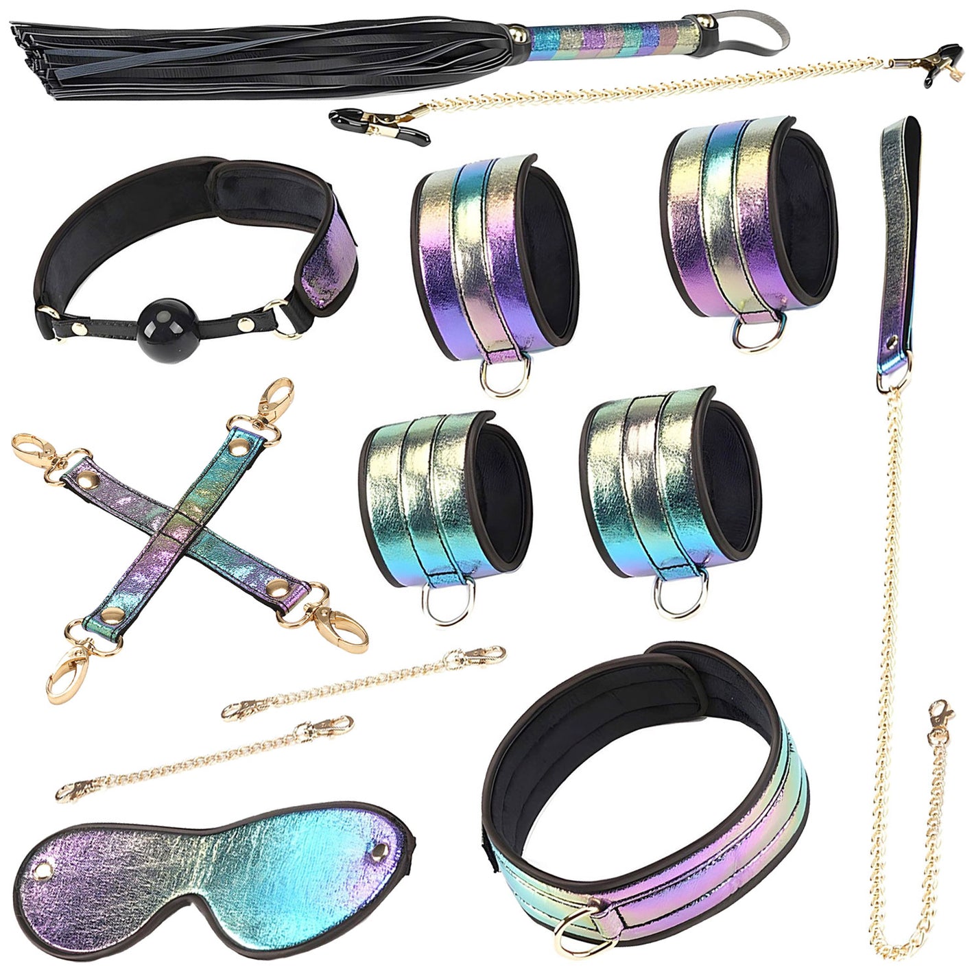 Vivid Rainbow Glossy Multicolor 8 Piece Soft Bondage Kit By Liebe Seele