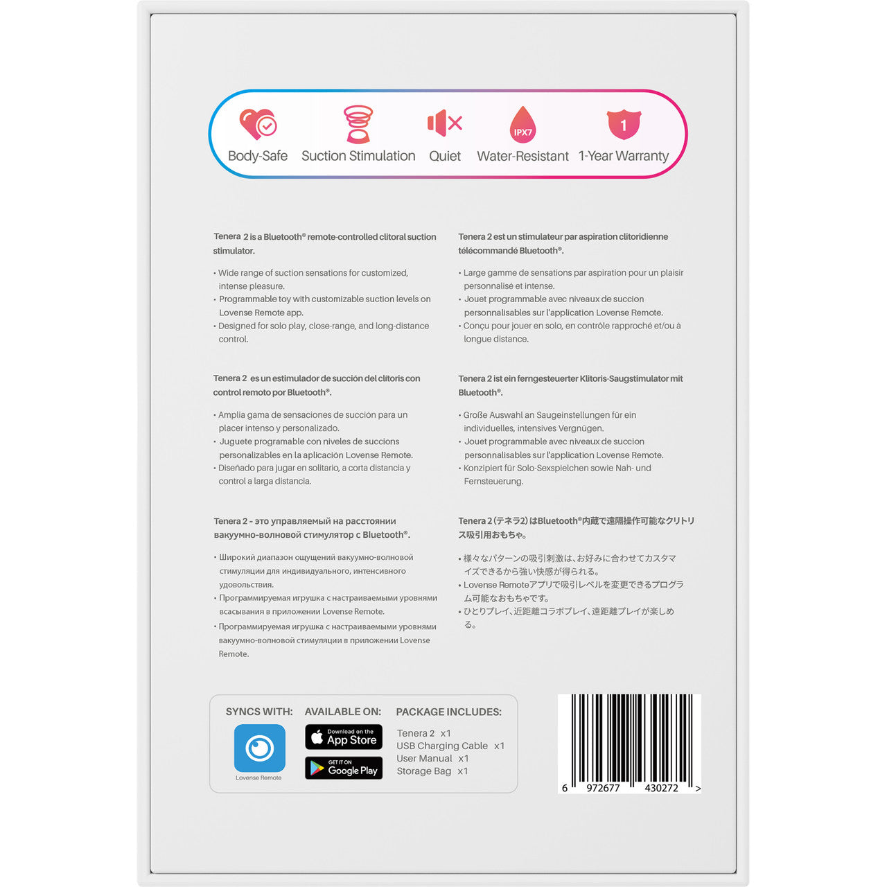 Lovense Tenera 2 Rechargeable Waterproof Silicone App Enabled Pressure Wave Clitoral Stimulator