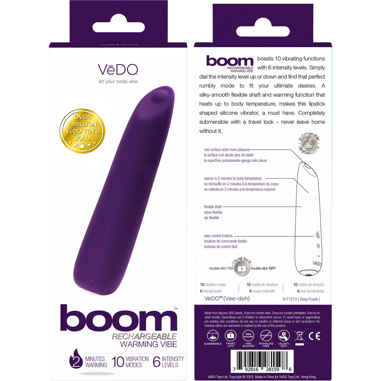 Boom Rechargeable Waterproof Silicone Warming Mini Vibrator By VeDO - Deep Purple