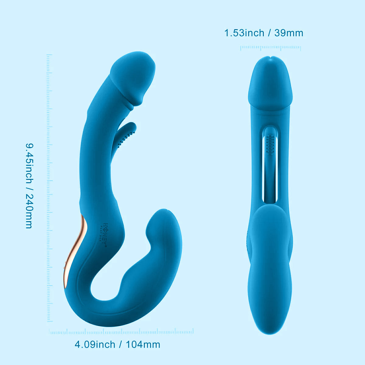 Honey Play Box Harmony Duo App Enabled Tapping Finger Silicone Strapless Strap-On - Blue