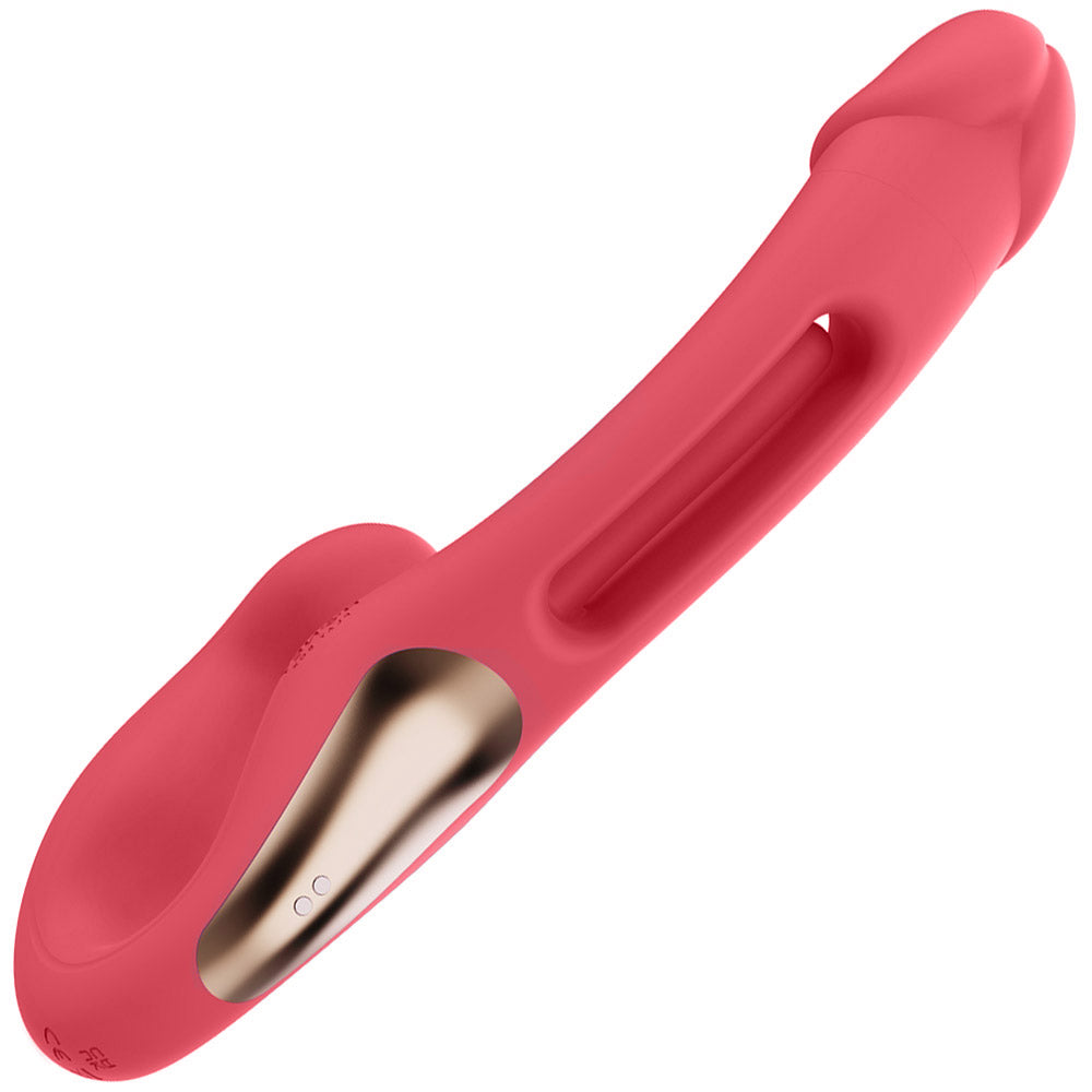 Honey Play Box Harmony Duo App Enabled Tapping Finger Silicone Strapless Strap-On - Red