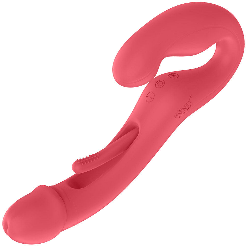 Honey Play Box Harmony Duo App Enabled Tapping Finger Silicone Strapless Strap-On - Red