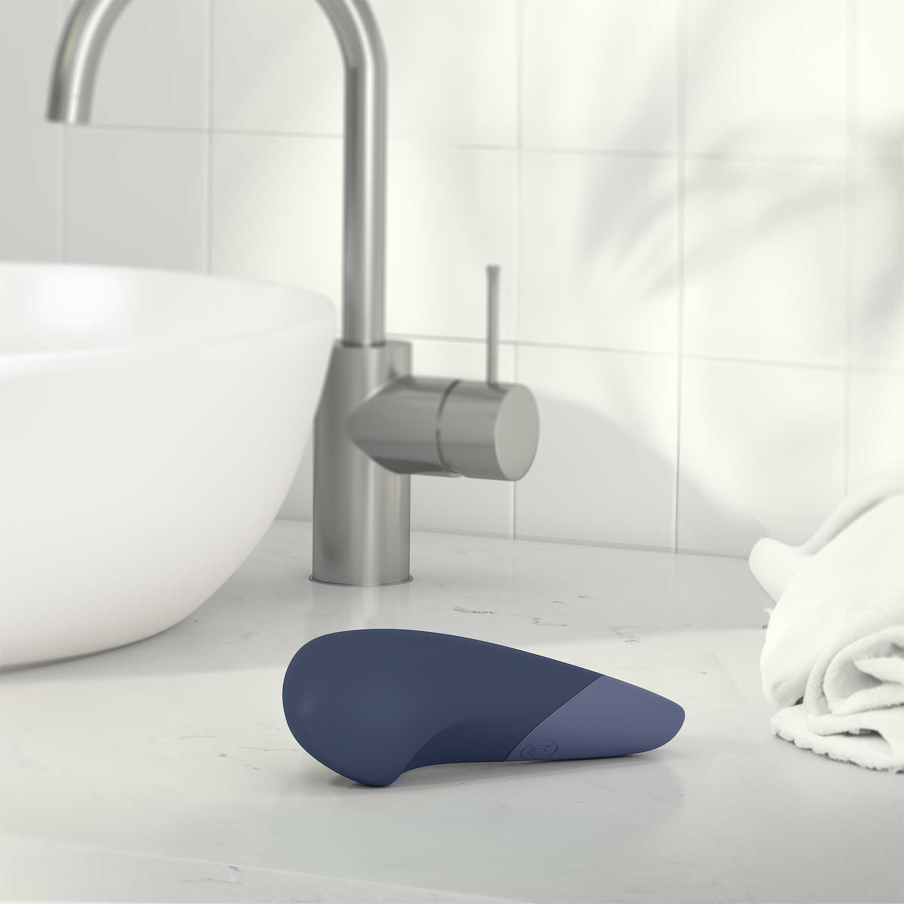 Womanizer Vibe Ultra Quiet Rumbly Silicone Lay-On Vibrator - Dark Blue