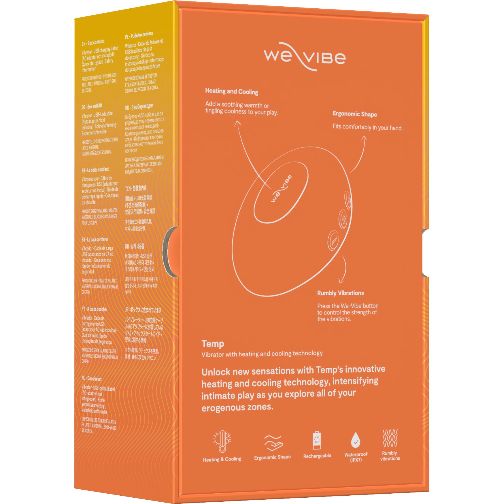 Temp By We-Vibe Heating & Cooling Rechargeable Silicone Lay-On Vibrator - Tangerine