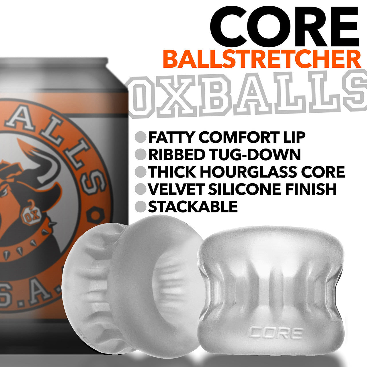 Oxballs Core Ribbed Grip Squeeze Ball Stretcher - Clear Ice
