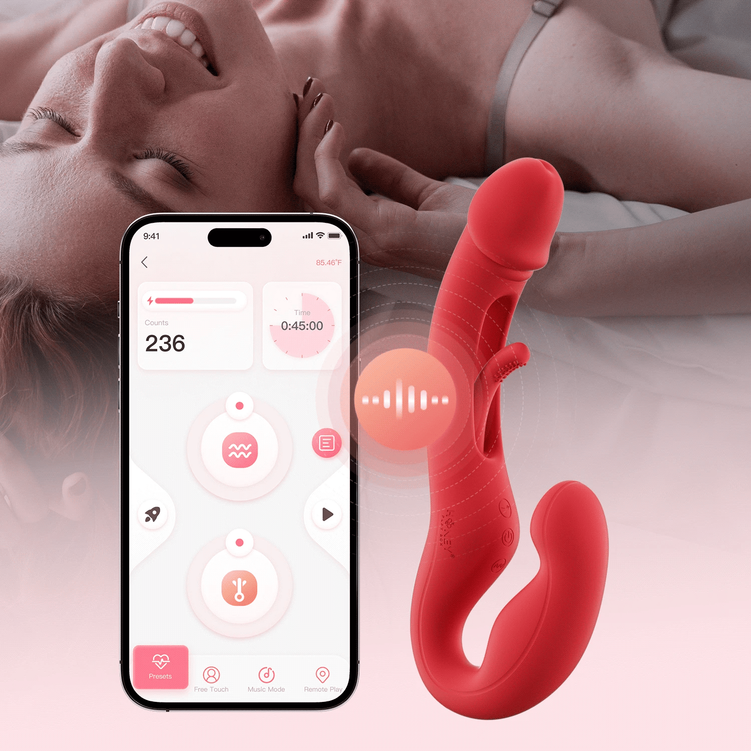 Honey Play Box Harmony Duo App Enabled Tapping Finger Silicone Strapless Strap-On - App Controlled