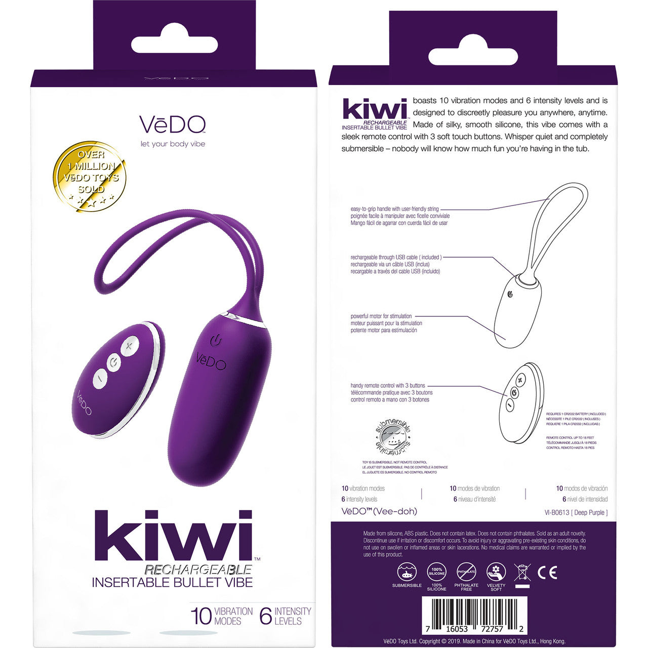 KIWI Rechargeable Remote Controlled Silicone Vibrating Bullet By VeDO - Deep Purple