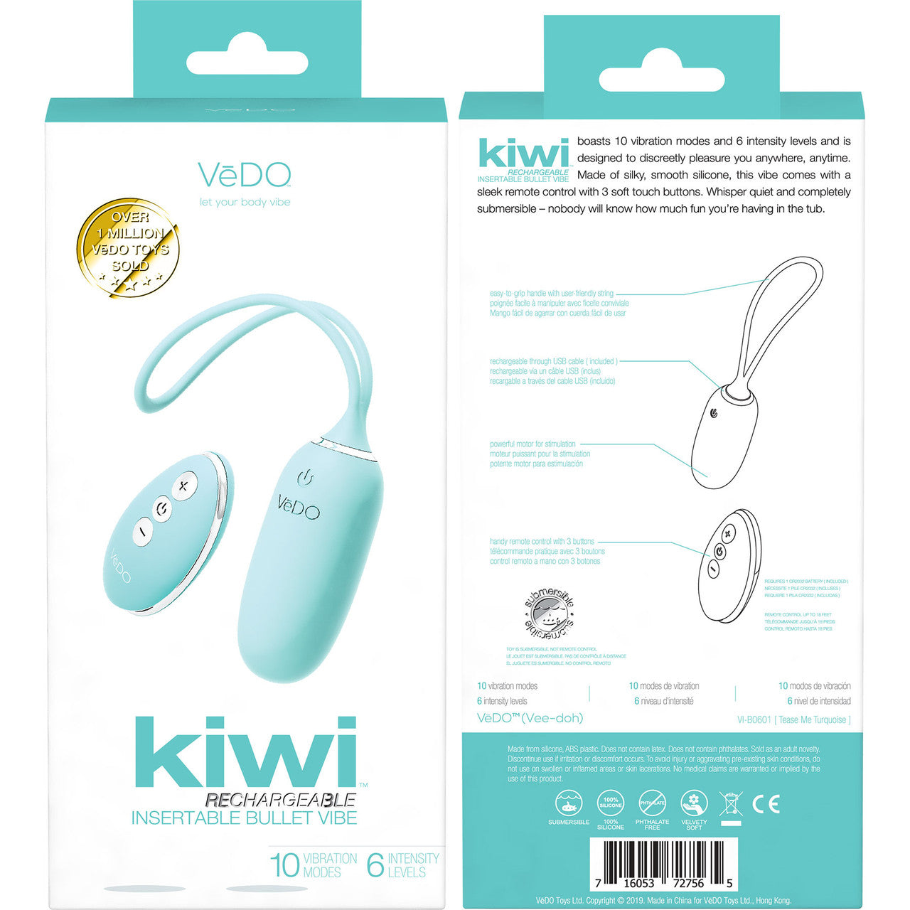 KIWI Rechargeable Remote Controlled Silicone Vibrating Bullet By VeDO - Tease Me Turquoise