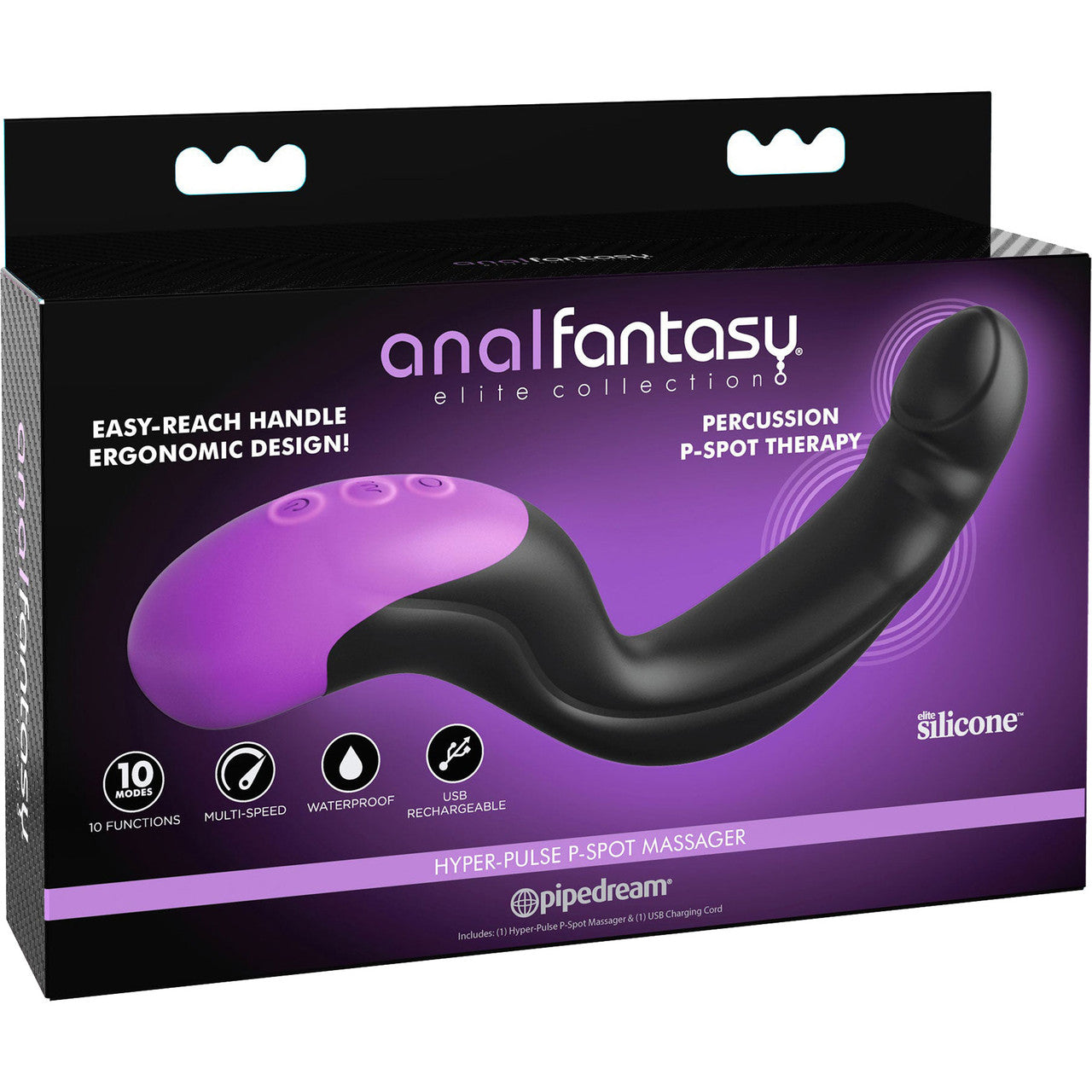 Anal Fantasy Elite Hyper-Pulse Rechargeable Silicone P-Spot Massager by Pipedream - Black