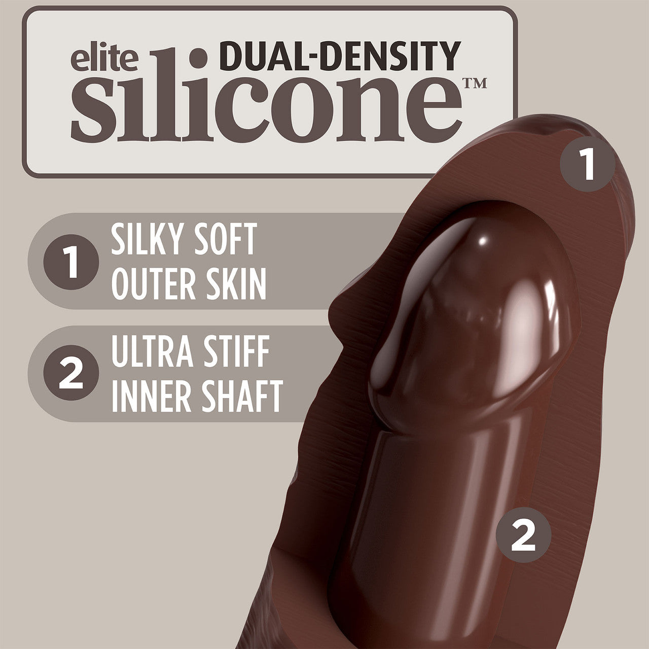 King Cock Elite Dual Density 7" Silicone Suction Cup Dildo - Chocolate
