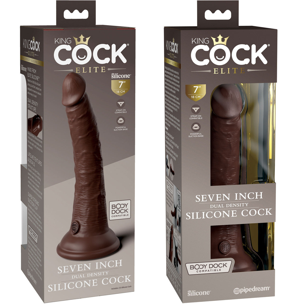 King Cock Elite Dual Density 7" Silicone Suction Cup Dildo - Chocolate