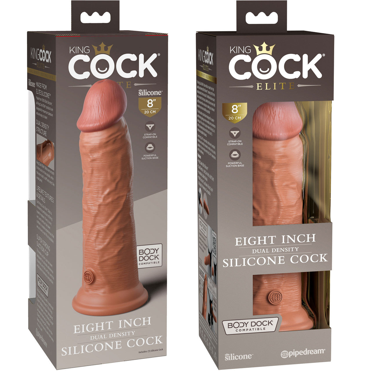 King Cock Elite Dual Density 8" Silicone Suction Cup Dildo - Caramel