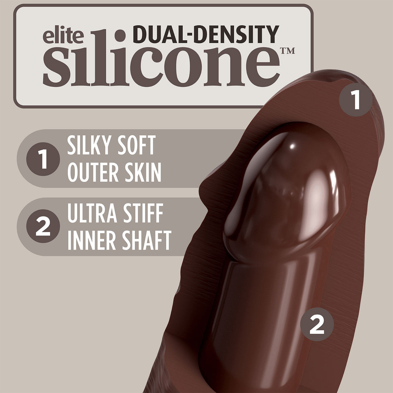 King Cock Elite Dual Density 8" Silicone Suction Cup Dildo - Chocolate