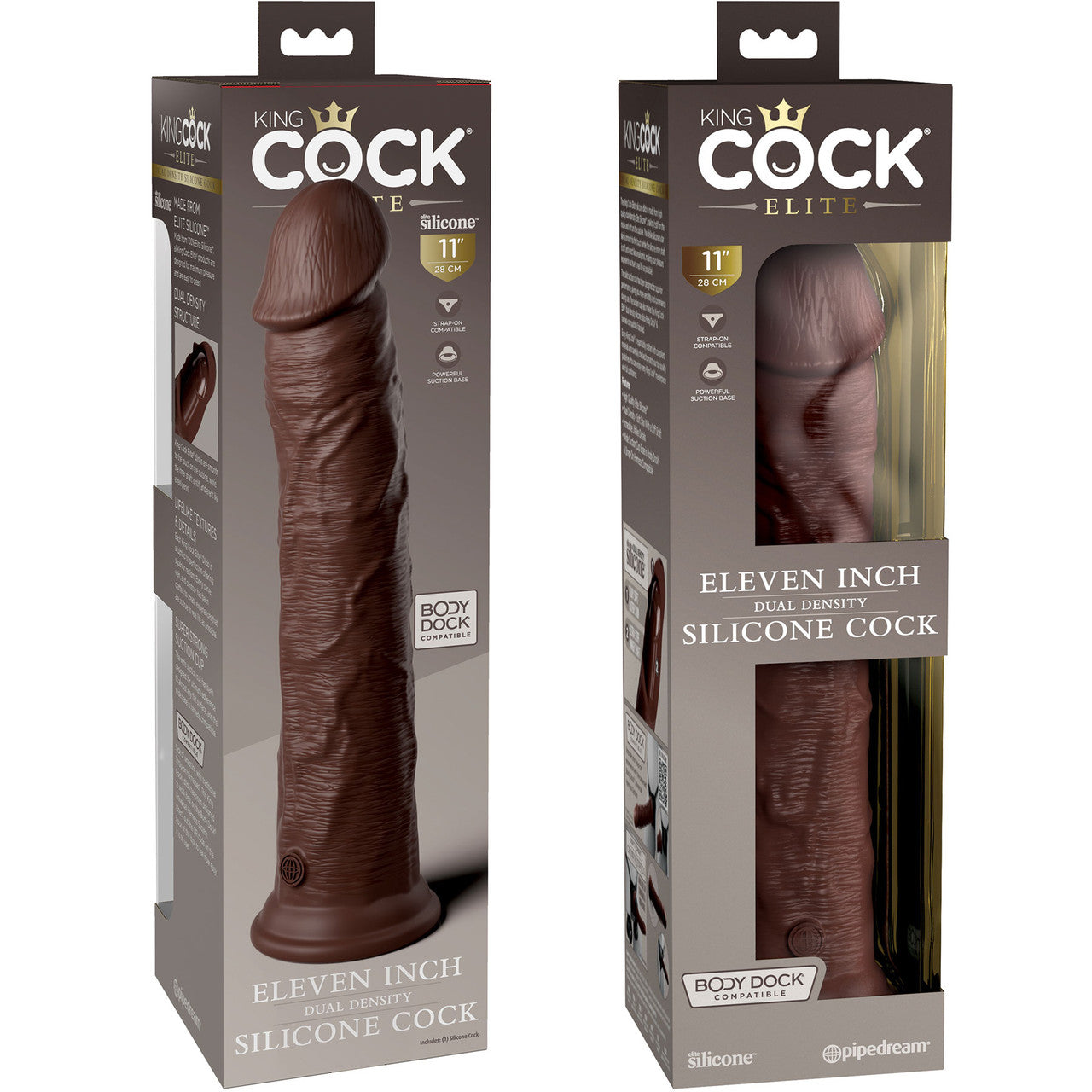King Cock Elite Dual Density 11" Silicone Suction Cup Dildo - Chocolate
