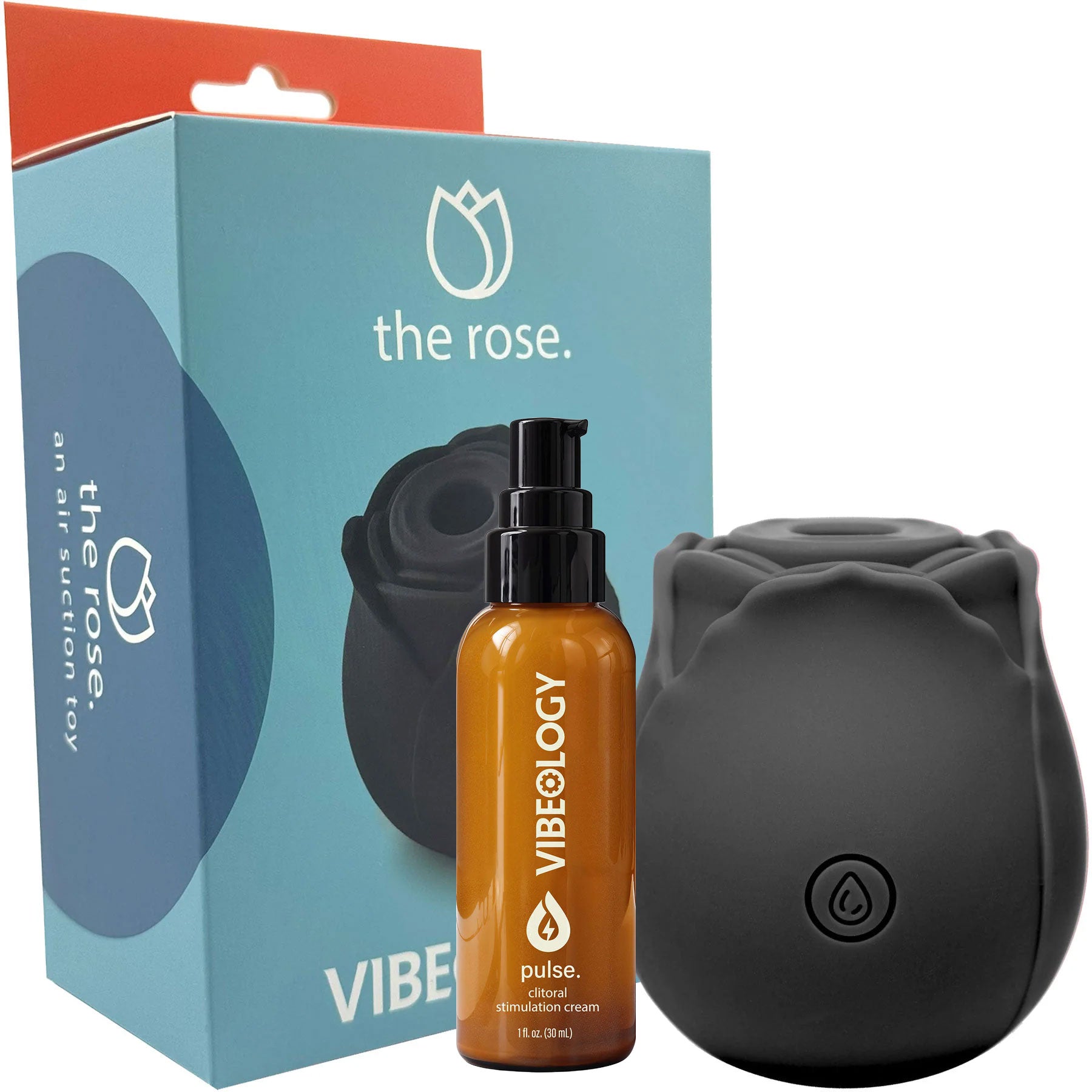 Perfect Pairings - The Rose Clitoral Pressure Wave Stimulator & 1 oz Pulse Clitoral Stimulation Cream By Vibeology