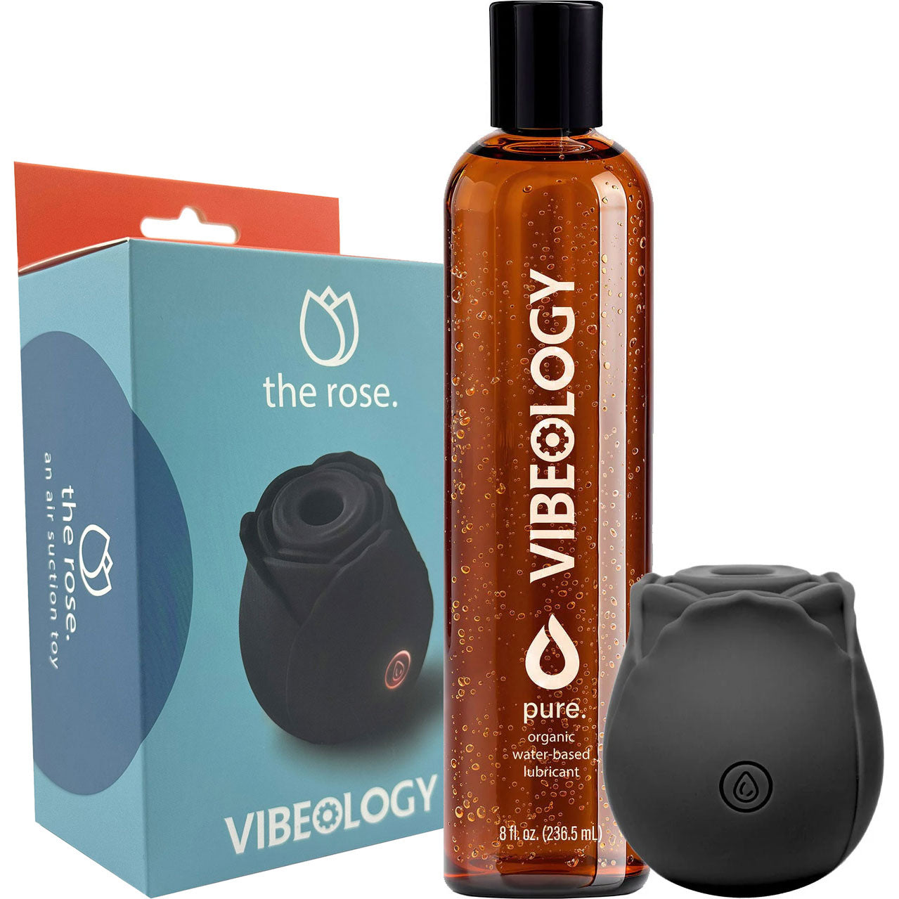 Perfect Pairings - The Rose Clitoral Pressure Wave Stimulator & 8 oz Pure Organic Lubricant By Vibeology