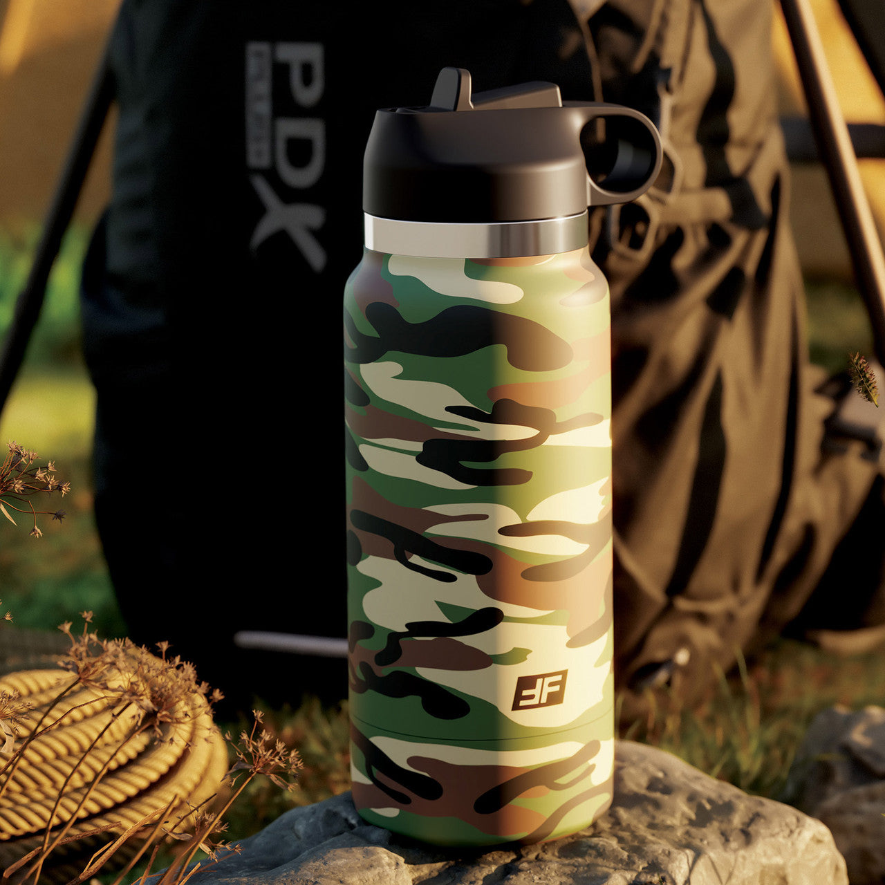 PDX Plus Fap Flask Happy Camper Discreet Water Bottle Penis Stroker By Pipedream - Frosted