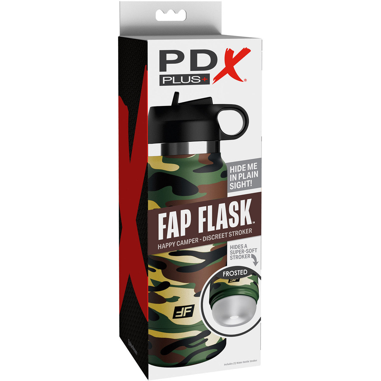 PDX Plus Fap Flask Happy Camper Discreet Water Bottle Penis Stroker By Pipedream - Frosted