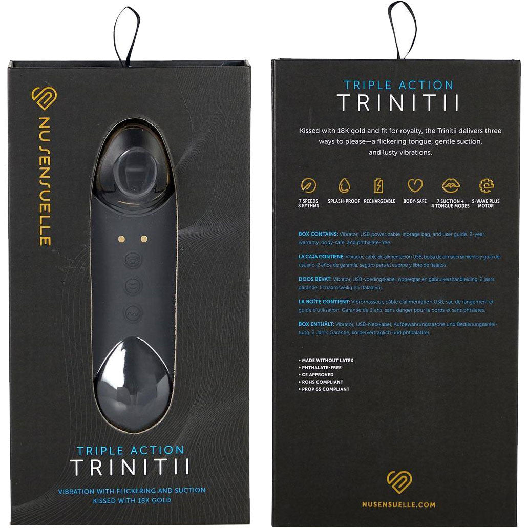NU Sensuelle Trinitii 26-Function Flickering Tongue Vibrator With Suction - 18K Gold & Black