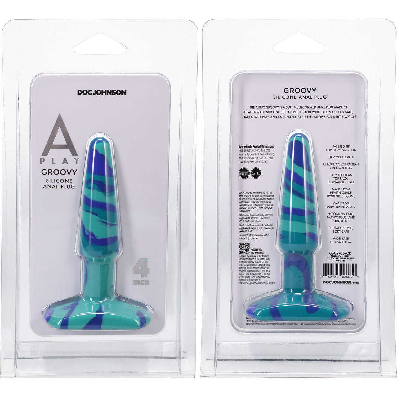 A-Play Groovy Silicone 4" Anal Plug By Doc Johnson - Ocean