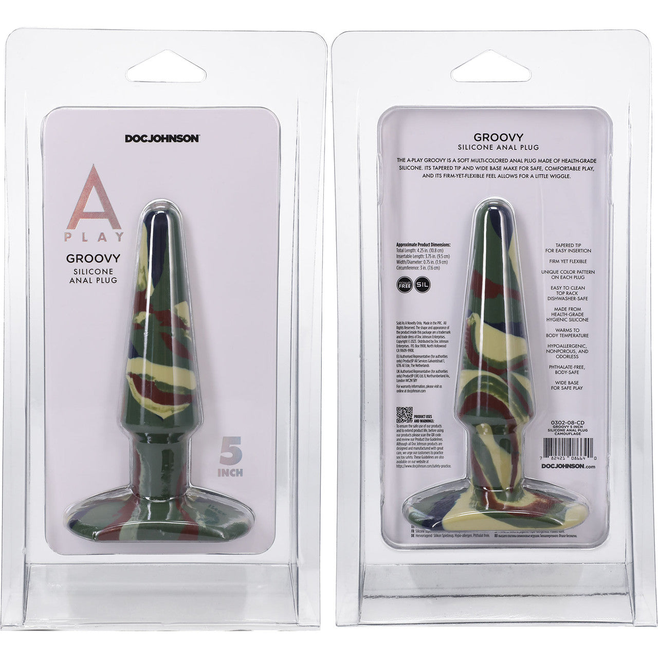 A-Play Groovy Silicone 5" Anal Plug By Doc Johnson - Camouflage