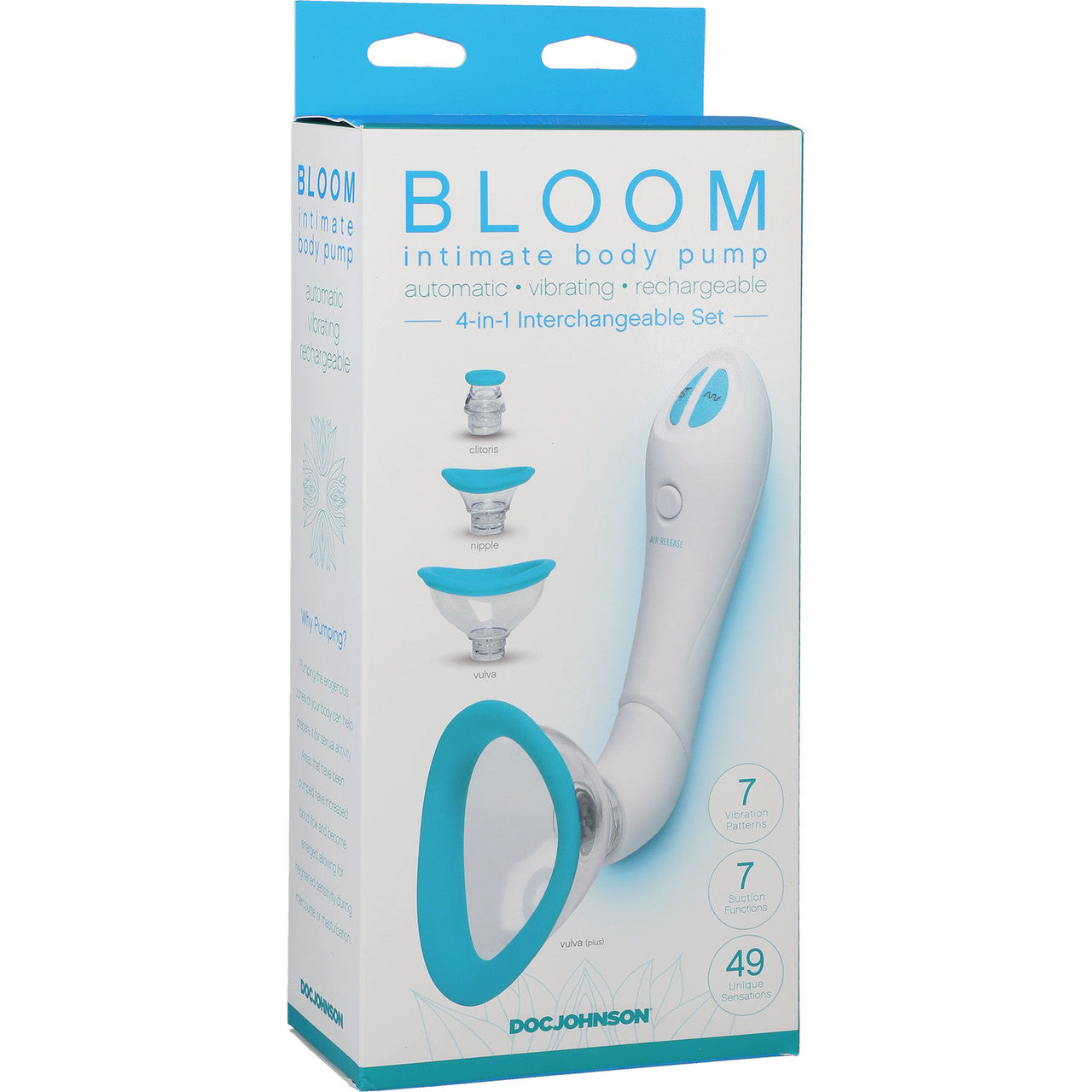 Bloom Automatic Vibrating Rechargeable Intimate Body Pump by Doc Johnson - Blue & White