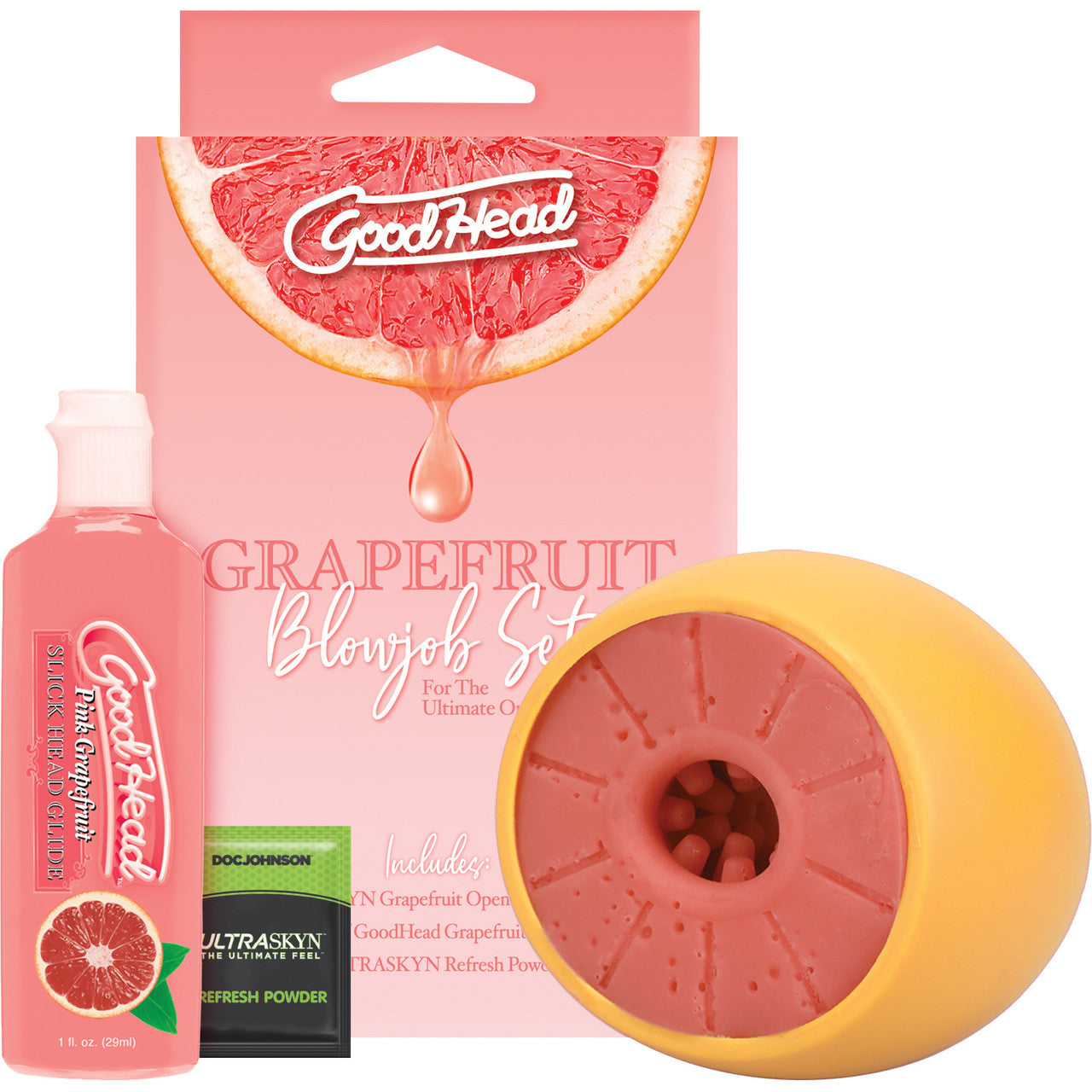 GoodHead Grapefruit Blowjob Set With Stroker & Slick Head Glide By Doc Johnson